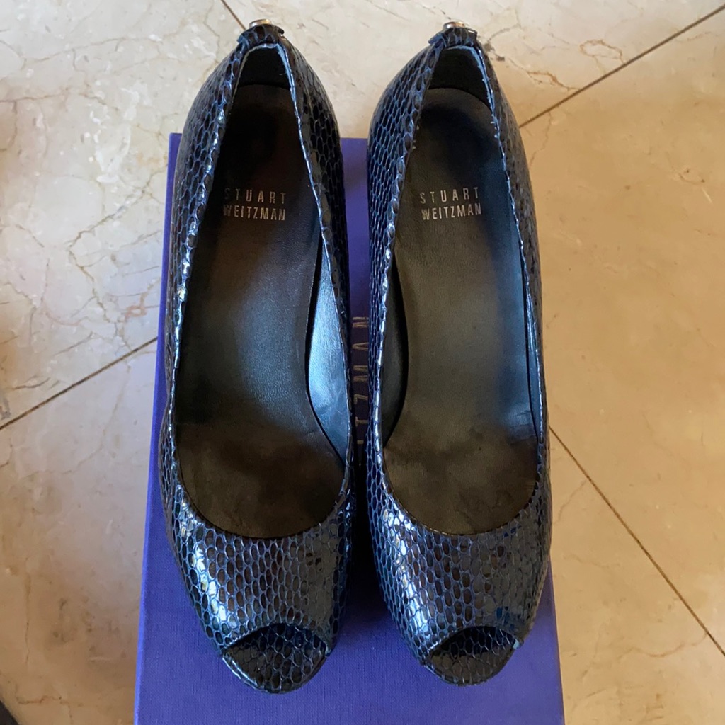 Stuart Weizmann Logoplainfield Sea Crystal Snake Navy Heels